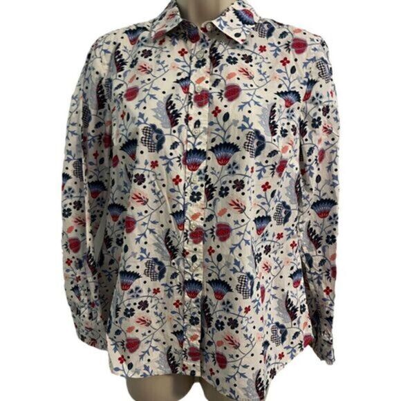 Talbots Tops - Talbots Crisp Cotton Long SleeveButton Top with a Floral pattern. White, blues,